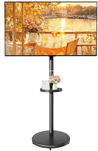 ECOTINY Rolling TV Stand with Wheels for 17–43 Inch TVs up to 15KG, Black | Height Adjustable Strong Mobile TV Cart with Shelf, Portrait to Landscape, Max VESA 200x200mm