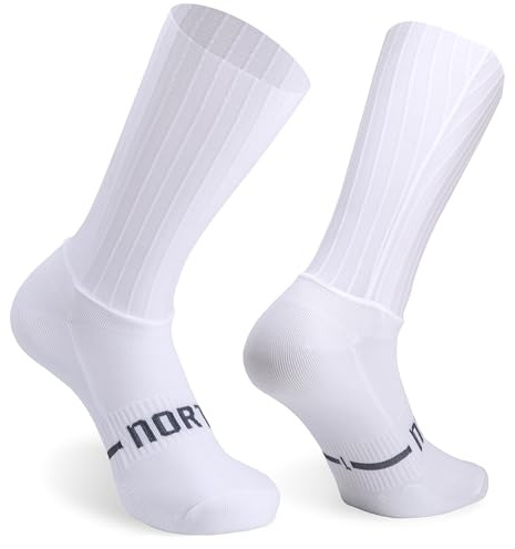 Aero Radsocken Weiß, Kompressionshoher Silikonbund, Atmungsaktiv für Herren und Damen, Trainings- und Wettkampf-Socken für Rennrad und MTB Sommer (DE/NL/SE/PL, Alphanumerisch, L, Regular, Regular)