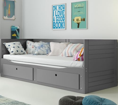 Interbeds Tagesbett Funktionsbett Kojenbett Platzsparnedes Tagesbettgestell Einzelbett mit Bettkasten ausziehbarer Liegefläche (grau)