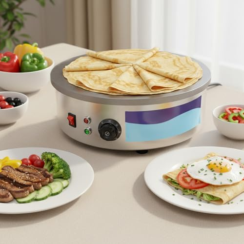45cm Crepes Maker Elektrisch 3000W Gastro - Profi Gusseisen Crêpes Platte & Fladenbäcker für Gözleme, Yufka & Pancakes - Crêpiere Maschine 50-300°C, mit Wender & Verteiler