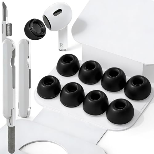 SIXFU 4 Größen der Silikontips Aufsätze für AirPod Pro und AirPods Pro 2 Aufsätze Ohreinsätze Tips mit Reinigungsset & Tragbarem Aufbewahrungskasten, Lärmreduzierung Loch(XS/S/M/L) - Schwarz