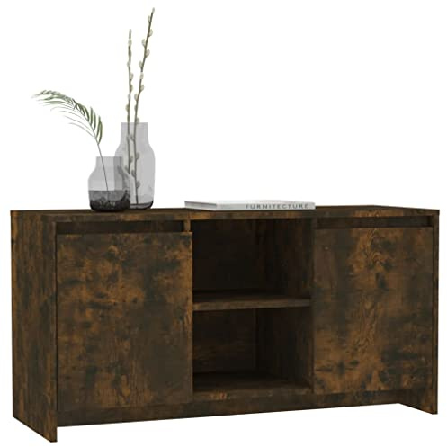 ZXLIHS Petit Meuble TV pour téléviseurs 40 Pouces, Meuble TV 102 cm sous Meuble TV avec 2 Portes Rangement, Centre de Divertissement étroit pour Petit Salon – Chêne
