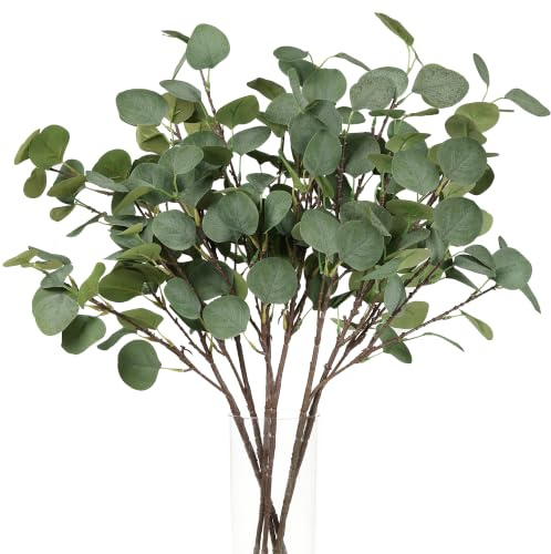 6 Stück Eukalyptus Deko Zweige, 67cm Künstlich Eucalyptus Pflanze Grün | Abnehmbare Seidenblätter, Schneidbare Stiele, Keine Pflege nötig, Vasenfüllung Hochzeit Home Deko Tischdeko