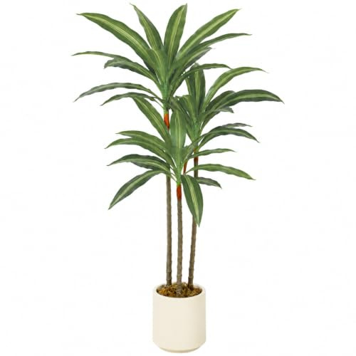 HOMCOM 90cm Artificial Dracaena Tree Bendable Trunks, Green | Decorative Artificial Plants, White Planters, Living Room, Bedroom, Home Office Decor