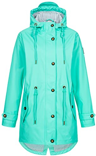 Damen Friesennerz Regenmantel Regenjacke mit Kapuze Wasserdicht Wetterfest Windbreaker Übergangsjacke mit Streifenfutter #ankerglutliebe