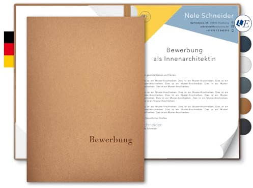 5 Stück 2-teilige Bewerbungsmappen Esclusiva® Classic-plus in Kupfer mit 1 Klemmschiene // in 1A-Premium-Qualität mit hochwertiger Flach-Prägung BEWERBUNG // Produkt-Design von Mario Lemani