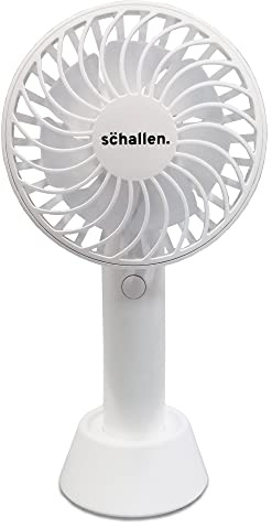Schallen Mini Portable Travel Hand Held Fan Battery Powered USB Rechargeable Lightweight Handheld Electric Charging Fan (White)
