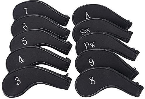 Sword &Shield sports Neoprene Zipper Golf Club Iron Head Covers Iron Covers 10pcs/Set(Black&Black)