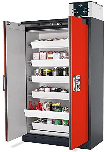Gefahrstoffschrank, BxTxH 1196x615x1953 mm, 6 Auszugswannen, inkl. TSA, Korpus/Tür RAL 7016/1004
