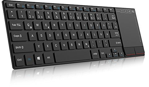 Rii K22 dünne kabellose Funk Tastatur mit integriertem Touchpad + Maustasten im Metall Gehäuse - flaches Tasten Design - schwarz - deutsches QWERTZ Layout
