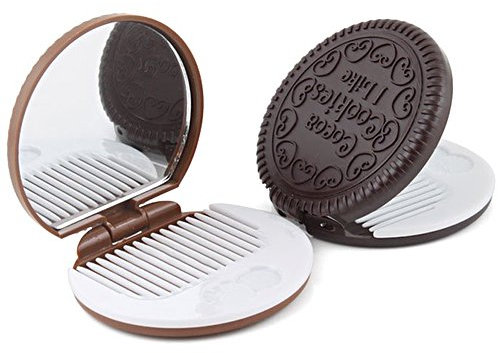 Miroir de poche compact pliable en forme de cookie