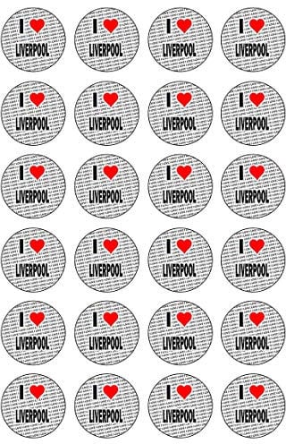 AK Giftshop I Love Liverpool - 24 Edible Cupcake Toppers Cake Decorations - Easy Precut Circles