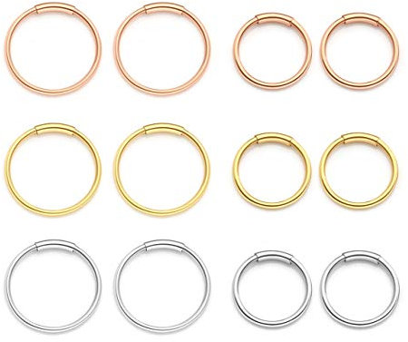 Zysta 12 Stück Edelstahl Nasenpiercing Set Nase Septum Nasenring Clicker Hoop Lippen für Damen Herren