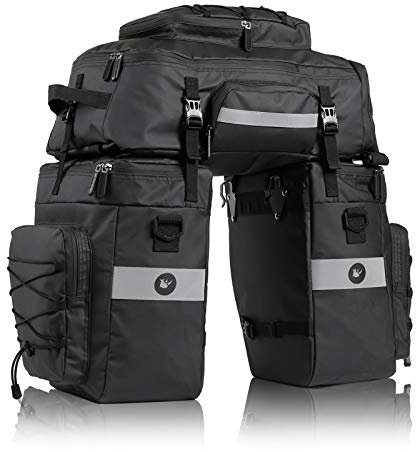 Selighting Fahrrad Gepäckträgertasche 3 in 1 Multifunktion wasserdichte Fahrradtasche 75L Hinterradtasche mit Regenschutz (Schwarz)