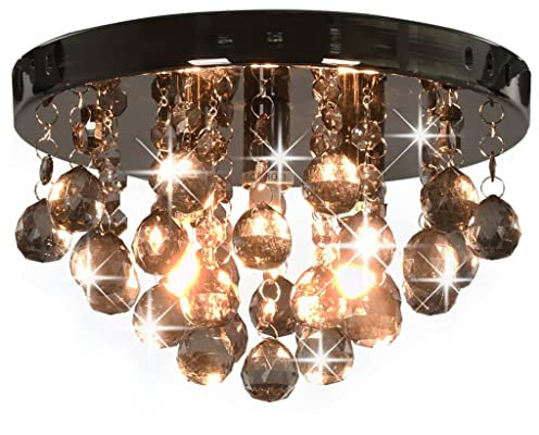 vidaXL Deckenleuchte mit Rauchschwarzen Perlen Hängeleuchte Kristall Kronleuchter Lüster Deckenlampe Leuchte Pendelleuchte Schwarz Rund G9