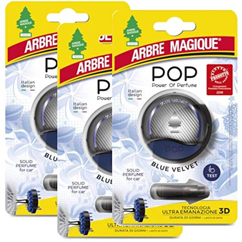 Arbre Magique Pop, Parfum déodorant pour voiture, Parfum Blue Velvet, Parfum prolongé jusqu'à 7 semaines Multipack 3 Pack