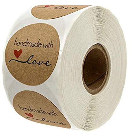 VOANZO 1000Pcs Kraft handgemacht mit Liebe Runde Backen Aufkleber selbstklebendes Etikett Runde handgemachte Selbstklebende Aufkleber Etiketten Rollendekor für selbstgemachte Geschenke