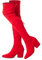 Mtzyoa Oberschenkelhoher Blockabsatz, Damenstiefel, spitzer Zehenbereich, Stretch, Overknee-Stiefel, Rot/7,6 cm Absatz, 40.5 EU