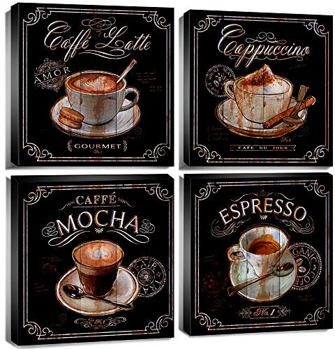 Kaffee-Wandkunst, Küche, Wandkunst, Kaffee-Wanddekoration, Vintage, braun, schwarz, Kaffeebilder, Esszimmer, Bar, Gemälde, Leinwand, Kunstwerk, Café-Schild, Bohne, Café, Familie, Restaurant,