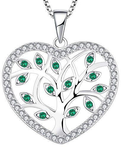 YL Tree of Life Necklace 925 Sterling Silver cut Green Cubic Zirconia Family Tree Pendant Necklace for Women