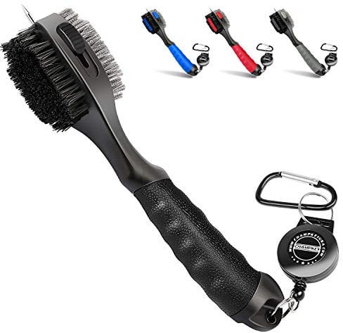 Champkey PRO Retractable Golf Club Brush - Oversized Brush Head,Soft Rubber Hand Grip & Retractable Groove Cleaner Golf Brush (Black)