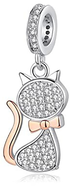 MariaFonte Pendentif Animaux Bouledogue Lapin Éléphant Chat Hibou Coccinelle Abeille Dauphin Flamant Ours Renard Écureuil Compatible Toutes Les Marques Argentée Charm Breloque