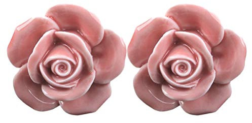 Garneck 2Pcs Rose Flower Pulls Knobs Ceramic Vintage Floral Door Knob Cabinet Cupboard Drawer Pull Handles Home Decor (Pink)