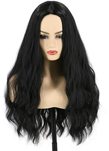 Topcosplay Lang Gewellt Perücke für Frauen Super Natürlich Synthetische Wig Locken Perücken für Anime Cosplay Kostümparty Halloween Karneval (Schwarz)