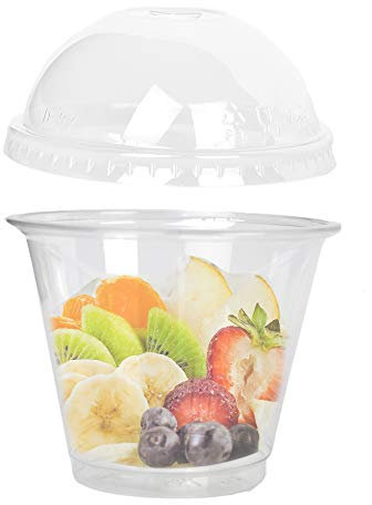 PZ 50 COPPETTE TRASPARENTE IN PLASTICA CC 270 + COPERCHIO IDEALE PER MACEDONIE YOGURT E GELATI PLASTIC CUP FOR ICE CREAM