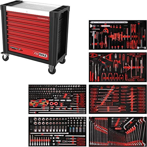 KS Tools 825.6416 PERFORMANCEplus Werkstattwagen P25 mit 8 Schubladen, bestückt mit 416 Werkzeugen in 6 Einlagen für 6 Schubladen