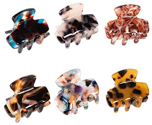 6 Stück Haarklauenclips Kleine Haarklammern für Medium und Dünnes Haar, Rutschfeste Haar Fänger Kiefer Klemme Schildpatt Celluloseacetat Haarklauenclips für Damen Mädchen, Braun Leopard Haarklauen