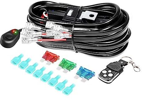 RIGIDON Stroboscopique Câblage à barres lumineuses LED Faisceau de Fil avec Relais et Interrupteur 12V 40A 18AWG pour Voiture SUV ATV 4x4 et Camion Offroad Tout-terrain (Mode B fit pour 4 lampe)