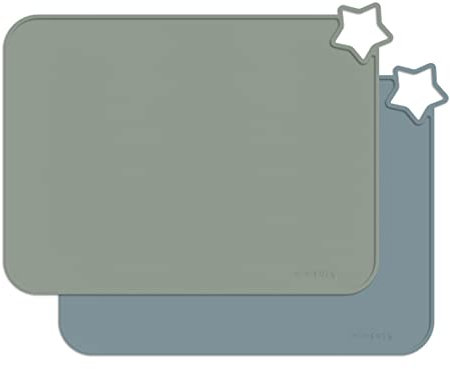 Minifolk Star Non Slip Silicone Table Mat Set for Baby and Toddlers | Nordic colours -Thyme/Nordic blue | Portable | Heat Resistant Baby and Toddler Placemat | Multi-use