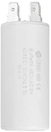 sourcing map CBB60 Betriebskondensator 8uF 450V AC Doppeleinsatz 50 / 60Hz Zylinder 69x32mm Weiß für Luftkompressor-Wasserpumpenmotor