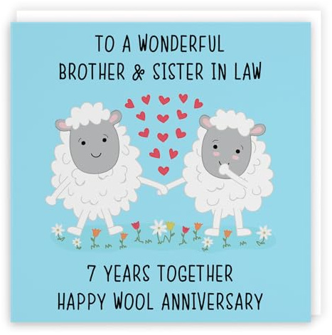 Hunts England - Brother And Sister In Law 7th Anniversary Card - To A Wonderful Brother & Sister In Law - 7 Years Together - Happy Wool Anniversary - Iconic Collection