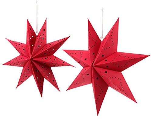 2Pcs Weihnachten Stern Papier Schatten Rot Papier Laterne Stern Licht Schatten Dekorative Neun Stern Origami Abdeckung Xmas Party Favor 35Cm 45Cm
