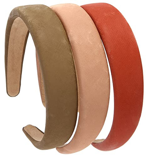 3 STÜCKE Leder Hartes Stirnband Breites PU Gepolstertes Stirnband Retro Style Haarband Mode Bequeme Stirnbänder für Frauen und Mädchen (Khaki + Pink + Orange Rot)