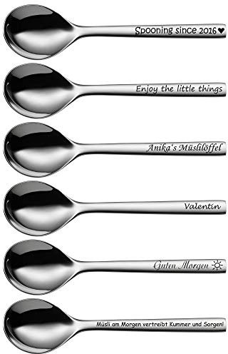 WMF Nuova Suppenlöffel mit Gravur nach Wunsch Cromargan Edelstahl 17 cm Löffel (6er Set)