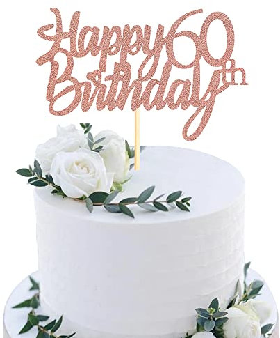 Sumerk 60 Tortenaufsätze zum 60. Geburtstag, Tortenaufsätze für Geburtstagsfeiern, Dekorationszubehör, Roségold, 1 Packung