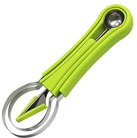 WANGCL 4 in 1 Stainless Steel Watermelon Cutter Fruit Carving Tools Set Fruit Scooper Seed Remover Watermelon Melon Baller Scoop Set(Green)