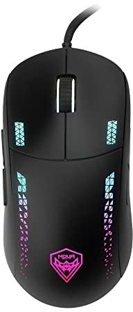 Noua Loop Mouse Gaming RGB con Cavo USB, Sensore Ottico Pixart 3335 fino a 32000 DPI, 9 Pulsanti Programmabili, Software Incluso, Mouse da Gioco Leggero 70g, Nero