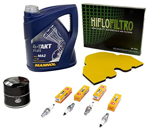Wartungspaket Öl 4L + Luftfilter + Ölfilter + Zündkerzen für Kawasa ki ZZR 600 E ZZR600 E ZX600E Baujahr 1993-2004