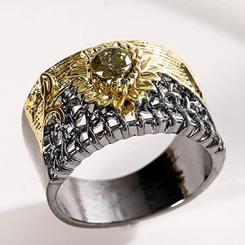 PAIHUIART Ring Ringe Damen Bijouterie Frauen Schmuck Damenring Eheringe Zweifarbiger Hohler Gesponnener Ring Der Sonnenblume Für Frauen-Goldfarbe Und Schwarzer Partei-Ring-Schmucksachen 9 Gold