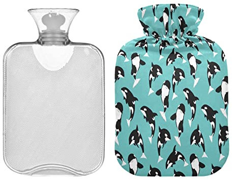 Wärmflasche, Wal, Tier, 1 l, Winter, Wärmflasche, weicher Plüschbezug, Handfüße, Wärmer für Kinder, Männer, Frauen