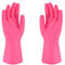 Haushalts-Gummihandschuhe, öldicht, langärmelig, mit Baumwolle gefüttert, Schutzhandschuhe zum Reinigen, Waschen und Arbeiten (Rosa)