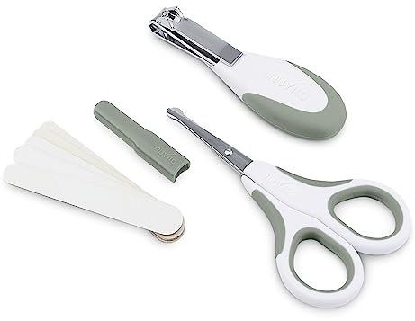 Nuvita 1138 - Conjunto de tijeras pequeñas con puntas redondeadas, cortaúñas y limas de uñas - Verde