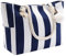 crazy bean Handtasche Strandtasche mit Reißverschluss Umhängetasche Shopper Groß für Laptoptasche Streifen Tote Bag xxl Familie Canvas Tasche Damen Herren Saunatasche,Blau Streifen