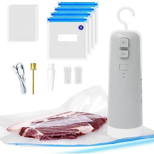 Vakuumiergerät Mini, 4-in-1-Funktion Handvakuumierer Vakuum,Verschluss,Aufblasbar&Öffnen mit 8 Aufbewahrungsbeutel, Vacuum Sealer Vakuumierer Folienschweißgerät für Lebensmitte (Cyan)