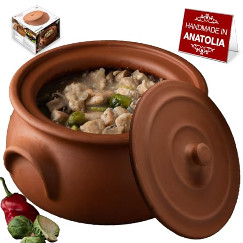 Hakan Handmade Clay Pot with Lid, Natural Unglazed Vintage Earthen Cookware, Traditional Rice Cooking Casserole, Terracotta Pans for Cooking Korean, Indian, Mexican and Chinese Dishes, Small