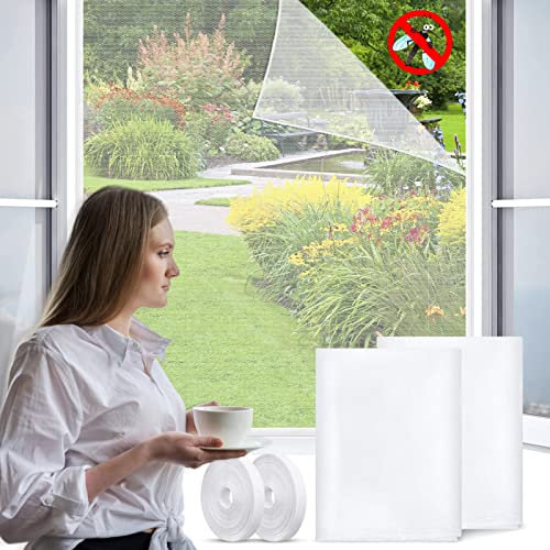 2 Stück Fliegengitter Tür Magnet, 130 x 150cm Fliegengitter für Fenster Insektenschutz Netz Insektenschutznetz mit 2 Rollen Selbstklebeband, für Schützen die Familie vor Insekten (Blanc)